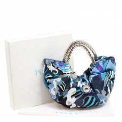 Pre Owned Emilio Pucci Blue Abstract Print Satin Evening Bag