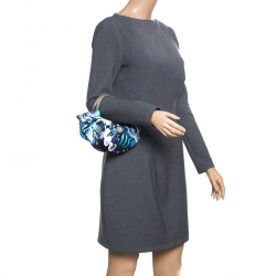 Pre Owned Emilio Pucci Blue Abstract Print Satin Evening Bag