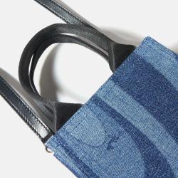 Pre Owned Emilio Pucci Dark Blue Cotton Marmo-Print Denim Tote Bag