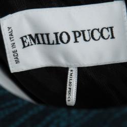 Pre Owned Emilio Pucci Blue Paisley and Net Print Ruffled Sleeve Wool Dress S