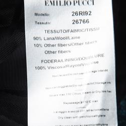 Pre Owned Emilio Pucci Blue Paisley and Net Print Ruffled Sleeve Wool Dress S