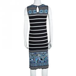 مملوكة مسبقًا فستان إيميليو بوتشي بلا أكمام تريكو مخطط مطبوع أسود M