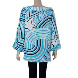 Pre Owned Emilio Pucci Turquoise Long Sleeve Blouse M
