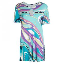 Emilio Pucci Multicolor Printed Knit Short Sleeve Tunic L