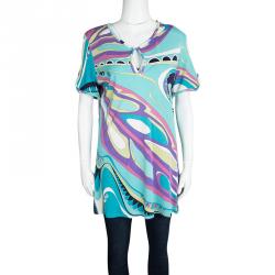 Emilio Pucci Multicolor Printed Knit Short Sleeve Tunic L