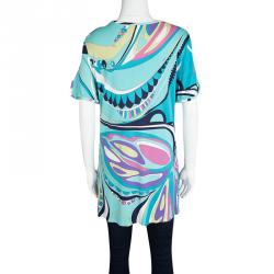 Emilio Pucci Multicolor Printed Knit Short Sleeve Tunic L