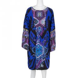 Pre Owned Emilio Pucci Multicolor Printed Silk Long Sleeve Dress L