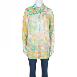 Pre Owned بلوزة إيميليو بوتشي أزرار أمامية أكمام طويلة حرير مطبوعة متعددة الألوان M