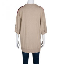 Pre Owned Emilio Pucci Multicolor Printed Silk and Wool Short Sleeve High Low Top S