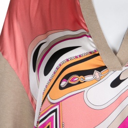Pre Owned Emilio Pucci Multicolor Printed Silk and Wool Short Sleeve High Low Top S