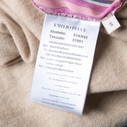 Pre Owned Emilio Pucci Multicolor Printed Silk and Wool Short Sleeve High Low Top S