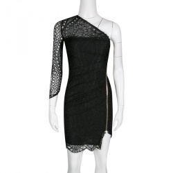 Emilio Pucci Black Lace One Shoulder Ruched Mini Dress S
