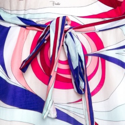 مملوكة مسبقًا فستان تونيك إيميليو بوتشي فيول قطن مطبوع متعدد الألوان وحرير بحزام