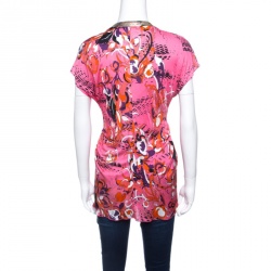 Pre Owned توب إيميليو بوتشي تريكو مطبوع متعدد الألوان بكشكشة وزخرفة L