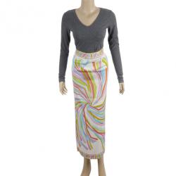 Pre Owned Emilio Pucci Blue Multi Print Maxi Skirt M