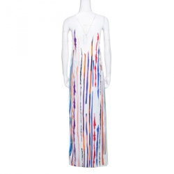 Pre Owned Emilio Pucci White Striped Pleated Tie Detail Maxi Dress S