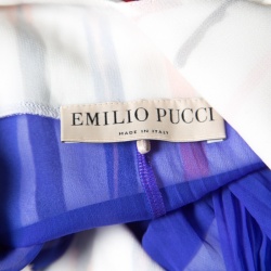 Pre Owned Emilio Pucci White Striped Pleated Tie Detail Maxi Dress S