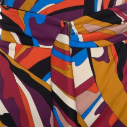 Emilio Pucci Multicolor Printed Knit Long Sleeve Belted Top M