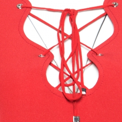 Pre Owned Emilio Pucci Red Tie-Up Detail Cady Flounce Dress S