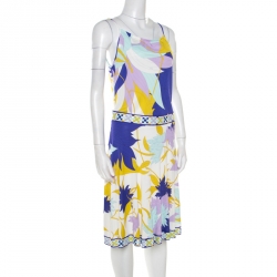 مملوكة مسبقًا فستان إيميليو بوتشي جيرسيه مورد مطبوع متعدد الألوان بلا أكمام M