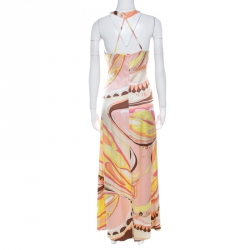 Emilio Pucci Firenze Multicolor Abstract Print Silk Maxi Halter Dress M