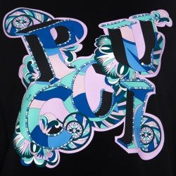 Pre Owned Emilio Pucci Black Cotton Knit Graphic Logo Print Sweatshirt L