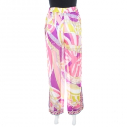 Emilio Pucci Multicolor Abstract Print Sheer Silk Elasticized Waist Trousers S