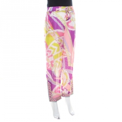 Emilio Pucci Multicolor Abstract Print Sheer Silk Elasticized Waist Trousers S