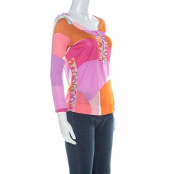 مملوكة مسبقًا Emilio Pucci Multicolour Classic Print Three Quarter Sleeve Top S
