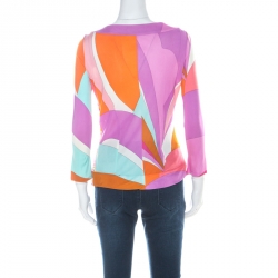 مملوكة مسبقًا Emilio Pucci Multicolour Classic Print Three Quarter Sleeve Top S