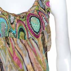 Emilio Pucci Multicolor Printed Metallic Weave Detail Embellished Skirt Set M