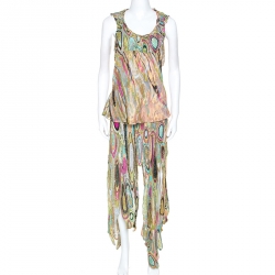 Emilio Pucci Multicolor Printed Metallic Weave Detail Embellished Skirt Set M