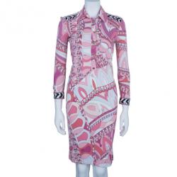 Pre Owned Emilio Pucci Pink Abstract Printed Shirt Dress S