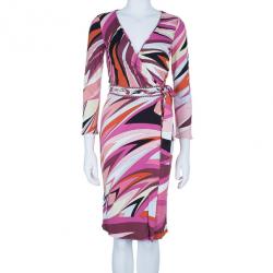 Emilio Pucci Pink Abstract Print Wrap Front Dress S