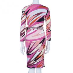 Emilio Pucci Pink Abstract Print Wrap Front Dress S