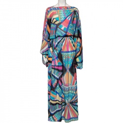 Emilio Pucci Multicolored Printed Chiffon Elasticized Waist Detailed Maxi Dress S