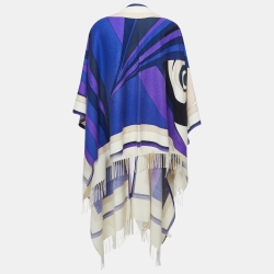 Emilio Pucci Blue Printed Cashmere Poncho One Size