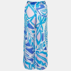 Pre Owned Emilio Pucci Multicolor Printed Silk Waist Tie Detail Pants M