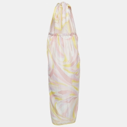 Pre Owned Emilio Pucci Pink/Yellow Abstract Print Silk Wrap Midi Dress M