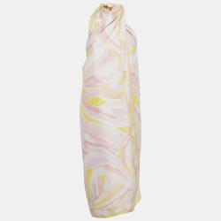 Pre Owned Emilio Pucci Pink/Yellow Abstract Print Silk Wrap Midi Dress M