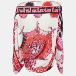 Pre Owned Emilio Pucci Ivory/Pink Floral Print Silk Kaftan Blouse S