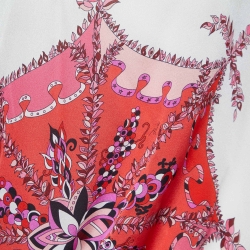 Pre Owned Emilio Pucci Ivory/Pink Floral Print Silk Kaftan Blouse S