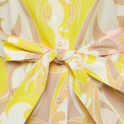 Pre Owned Emilio Pucci Multicolor Printed Cotton Belted Shirt Dress M