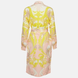 Pre Owned Emilio Pucci Multicolor Printed Cotton Belted Shirt Dress M