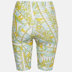 Pre Owned Emilio Pucci Green Bandierine Print Jersey Biker Shorts M