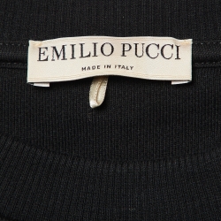 Pre Owned Emilio Pucci Black Printed Cotton Crewneck Sweatshirt M