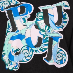 Pre Owned Emilio Pucci Black Printed Cotton Crewneck Sweatshirt M