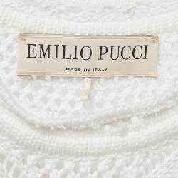 Pre Owned Emilio Pucci White Patterned Crochet Tie-Up Detail Maxi Dress M