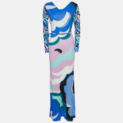 Multicolor Printed Jersey Belted Dress