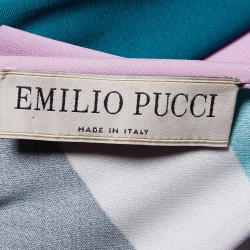 Pre Owned Emilio Pucci Multicolor Printed Jersey Belted Dress S